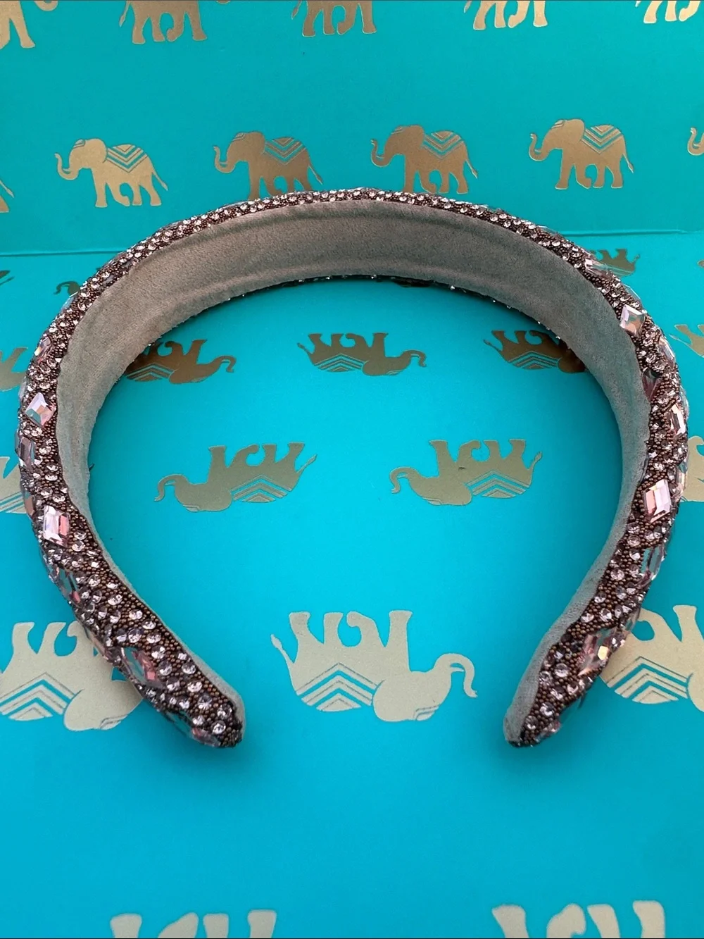 Embellished Pink Rose Gold Crystal Padded Headband